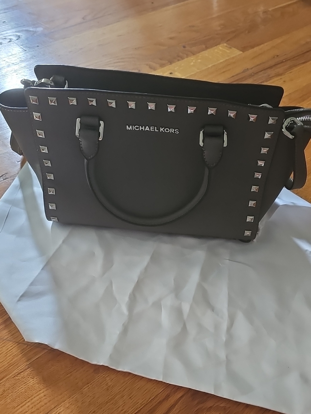 MICHAEL KORS GREY Studded Leather Satchel